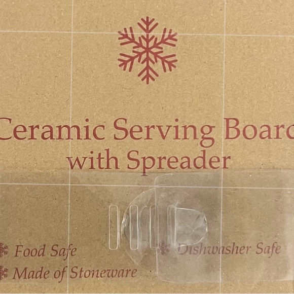 White Ceramic Cheese Board and Knife Set With Gold Accents Boxed - Picture 5 of 5